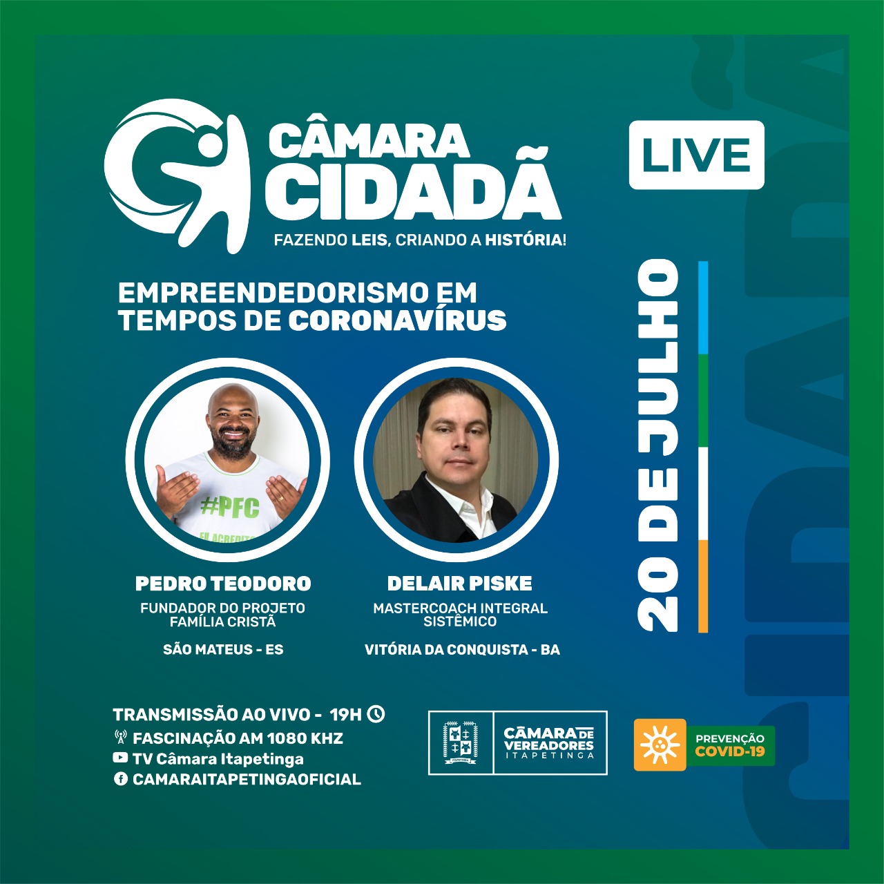 Itapetinga: Câmara Cidadã: live de hoje discute empreendedorismo em tempos de coronavírus