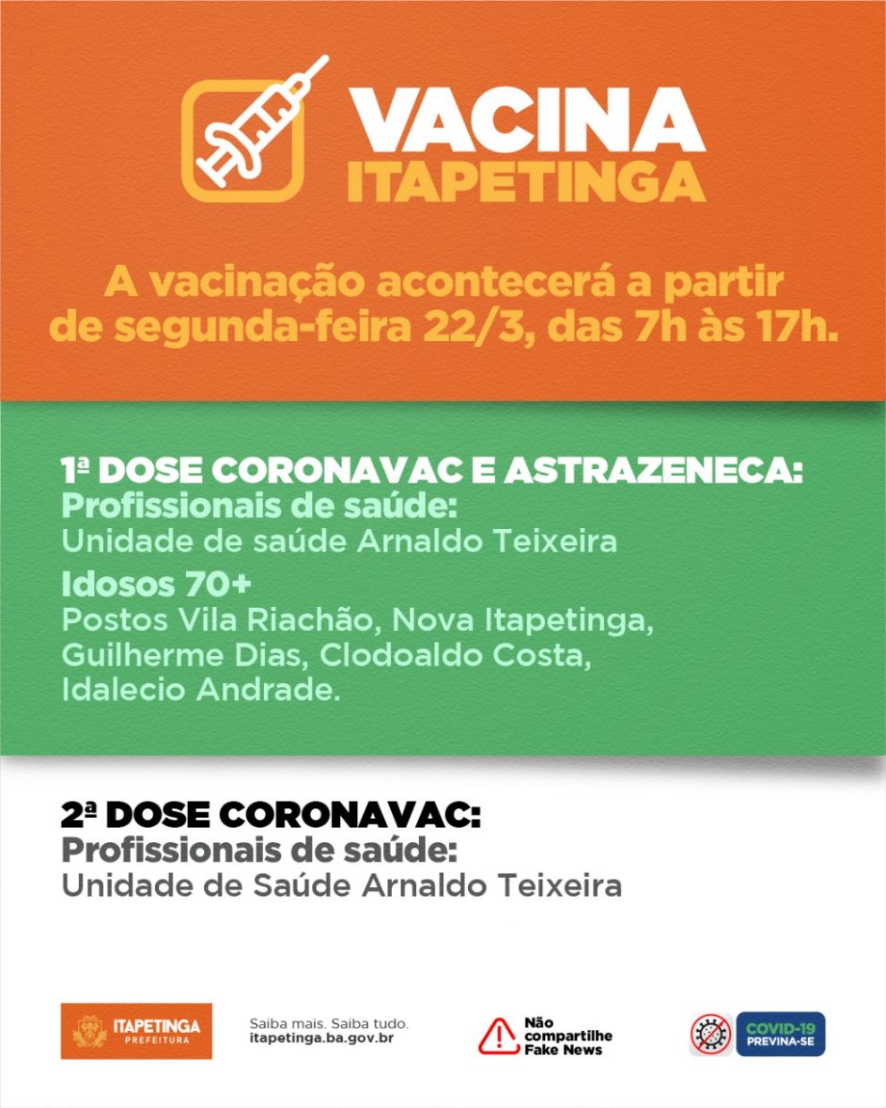 Itapetinga começa a imunizar idosos com mais de 70 anos