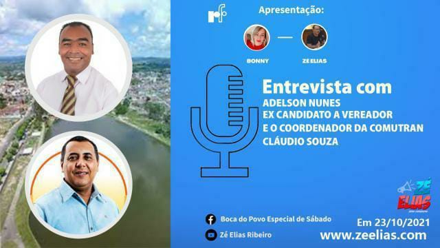 Programa na Boca do Povo Especial de Sábado entrevistará Adelson Nunes sobre o 13º Salário dos Vereadores e Cláudio Souza – Coordenador da Comutran