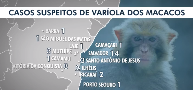 Sesab atualiza para 3 casos suspeitos de varíola do macaco em Santo Antônio de Jesus