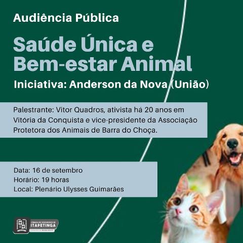 Itapetinga: Câmara vai realizar Audiência Pública sobre “Saúde Única e Bem-estar Animal”