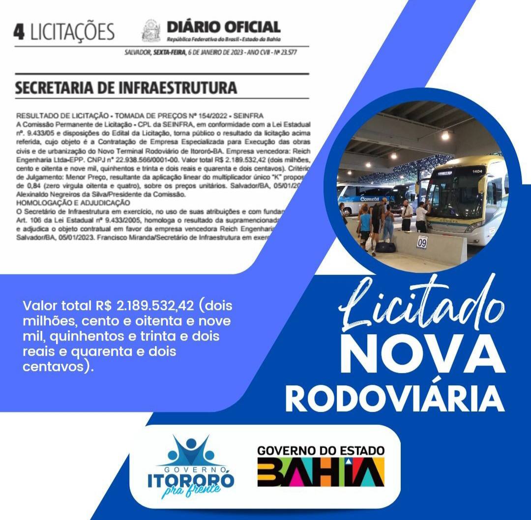 Itororó: Está licitada empresa que fará Nova Rodoviária avaliada em mais de 2 milhões