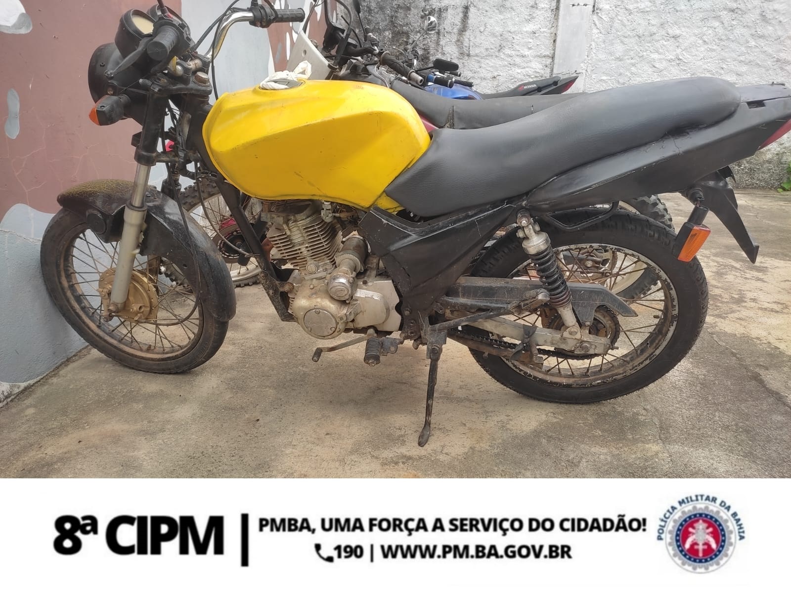 8ª CIPM: Motocilcleta Com Numeração do chassis Suprimida é Recolhida e Conduzida a DP de Itambé
