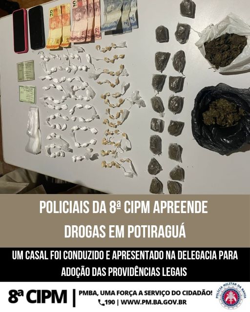 Guarnição da 8ª CIPM em Potiraguá Conduz Casal Pelo Crime De Tráfico de Entorpecentes
