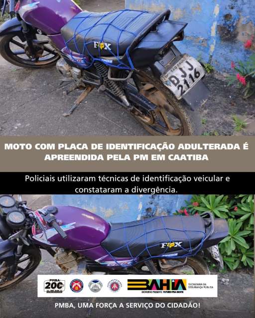 Ação Rápida da 8ª CIPM Resulta na Apreensão de Moto com Placa Irregular em Caatiba