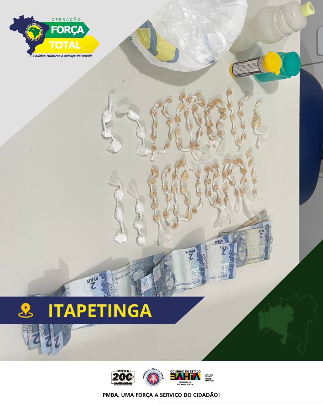 Operação Força Total: Ação precisa da 8ª CIPM resulta em apreensão de drogas em Itapetinga