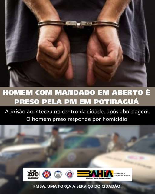 Homem com mandado de prisão por homicídio é detido durante ronda da 8ª CIPM em Potiraguá