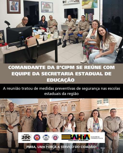 Educação e Segurança de mãos dadas: 8ª CIPM recebe equipe da Secretaria Estadual para fortalecer proteção nas escola