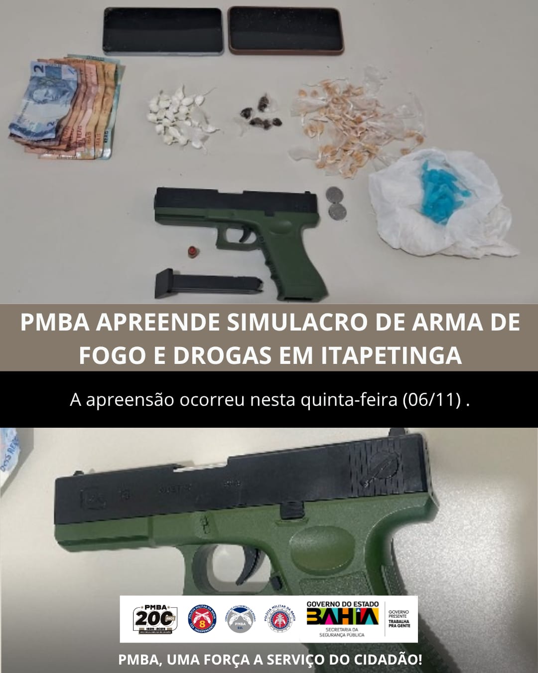 Ação da 8ª CIPM: Traficantes são flagrados com drogas e simulacro de pistola em bairro de Itapetinga