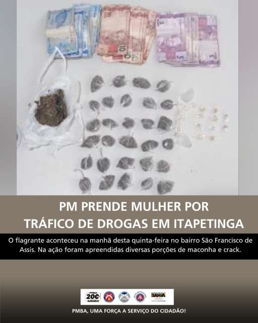 Mulher é presa por tráfico de drogas em bairro de Itapetinga