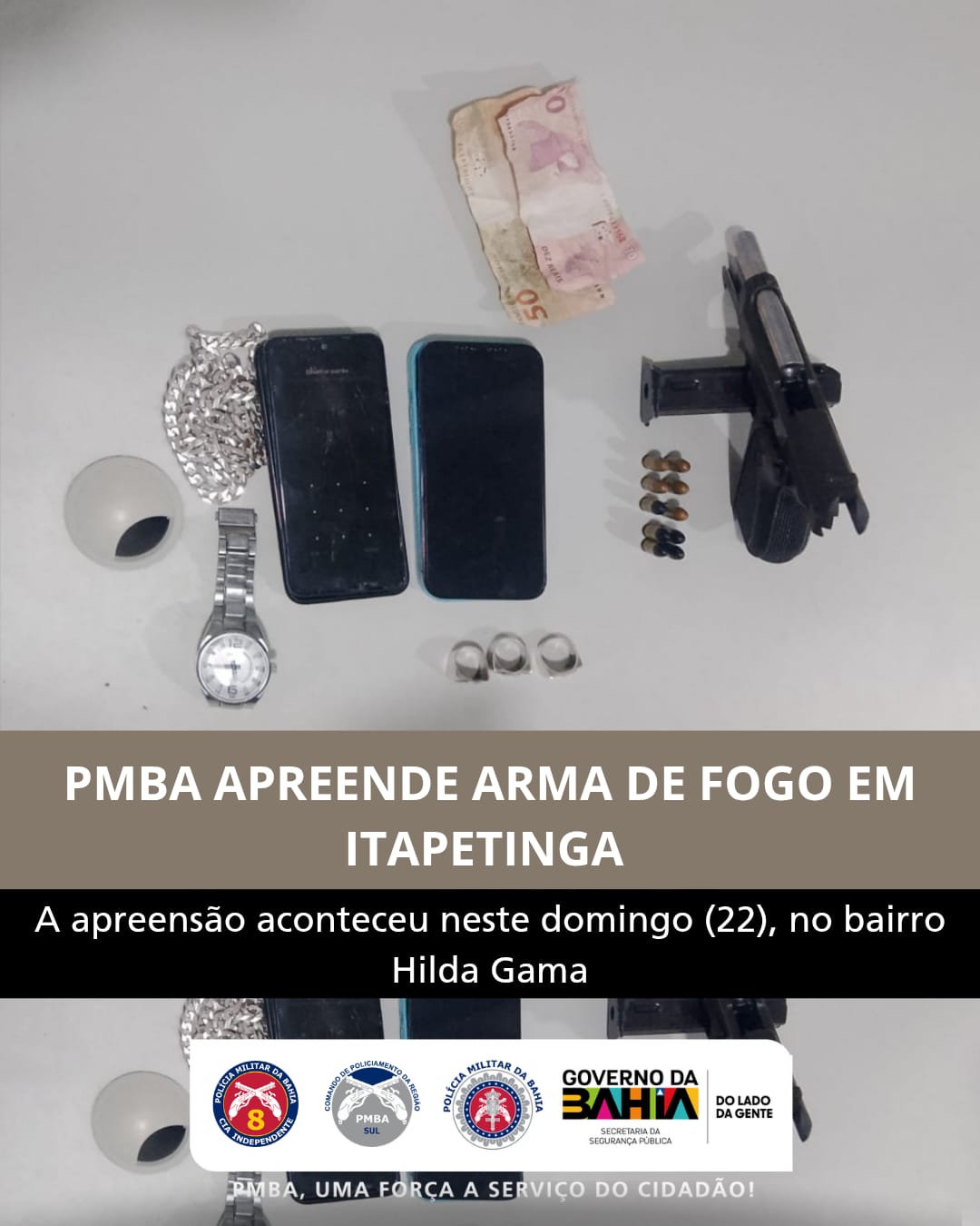 Itapetinga: Guarnição da 8ª CIPM intercepta suspeitos e apreende pistola calibre .380
