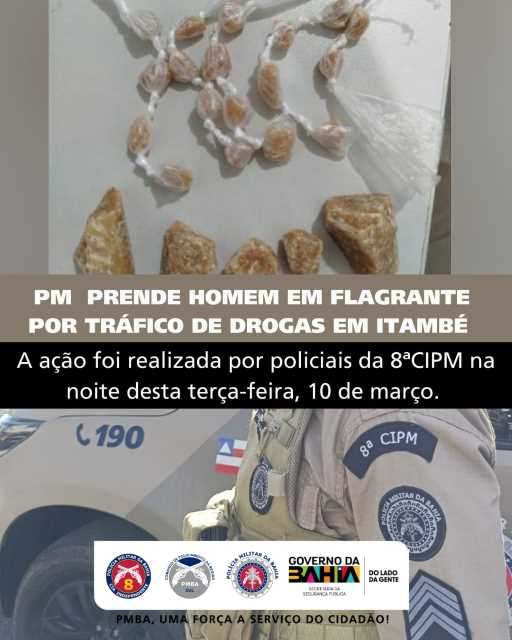 Ação da Polícia Militar resulta na prisão de homem por tráfico em Itambé