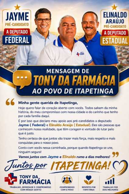 Tony da Farmácia fortalece frente política ao lado de Jayme Vieira e Elinaldo Araújo
