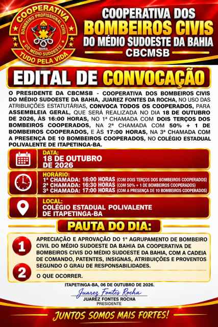 edital de convocação: cooperativa dos bombeiros civis do médio sudoeste baiano